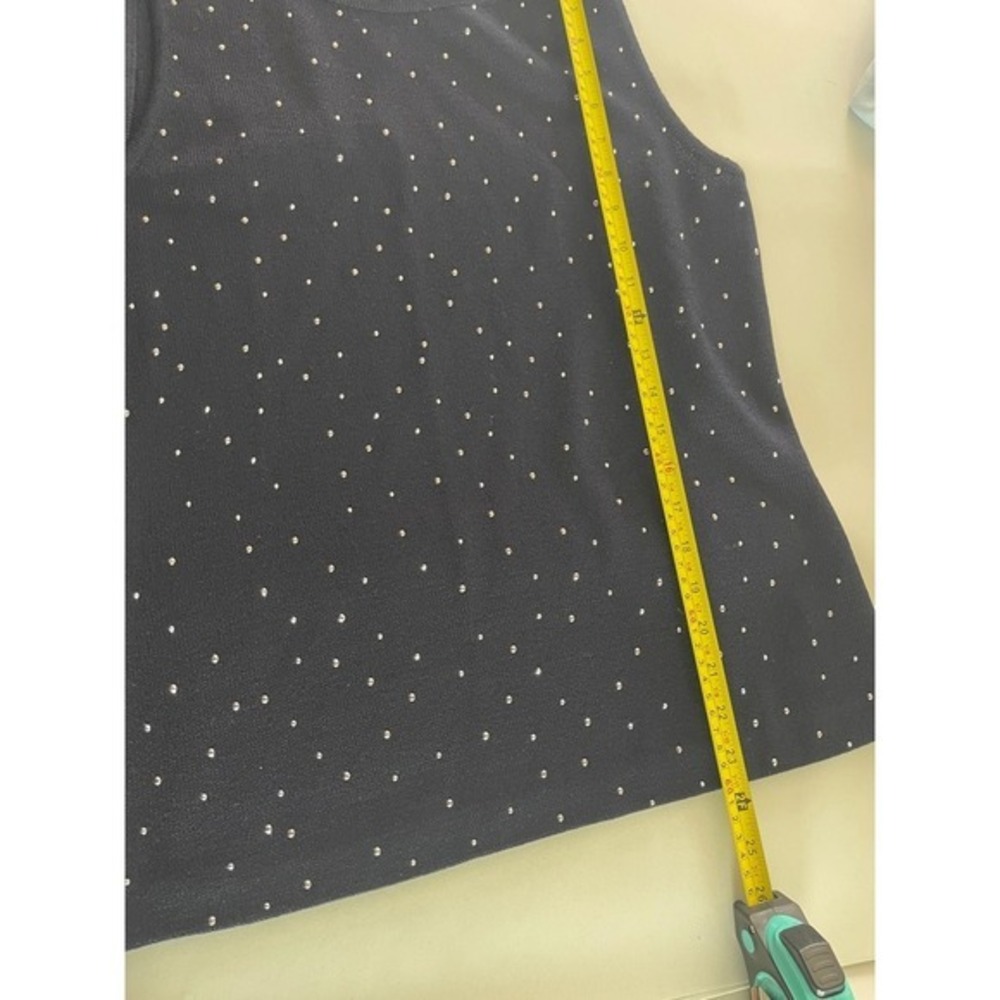 St. John Wool Blend Knit Shell Navy Silver Rhinestone Evening Top Quiet Luxury M - Picture 8 of 11